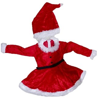Santa Claus Girl Red Color Christmas Festival Theme Fancy Dress Costume For Kids