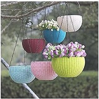 6 PCS Hanging Baskets  Waven Flower Pot Plant Pot with Hanging Chain for Houseplants Garden