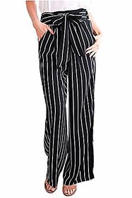 Stretchable Designer Plain Casual Wear Palazzo Pant for Women's - Free Size Waist 28-34 (Striped)