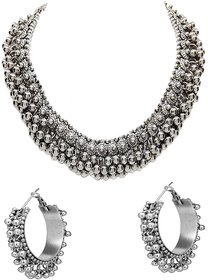 Minha Traditional Oxidized German Silver Plated Choker Necklace Set with Earring for Girls  Wome