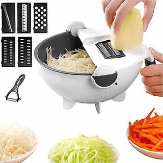 Wet-Basket Vegetable Cutter  Grater Slicer with Drain Basket Magic Rotate