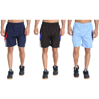 MRD RUNNING  SPORTS SHORTS COMBO WITH ZIPPER POCKETS (FREE SIZE WAIST 28 to 34 INCH) (PACK of 3)