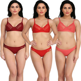 Combo Pack of 3 Cotton Non-Padded Lingerie Sets for Women  Girls