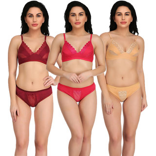 Combo Pack of 3 Cotton Non-Padded Lingerie Sets for Women  Girls