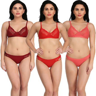 Combo Pack of 3 Cotton Non-Padded Lingerie Sets for Women  Girls