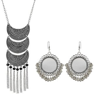 Minha Alloy  Brass Alloy Pendant Necklace Set for Girls (Black)