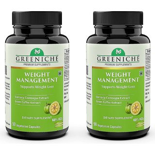 Greeniche Weight Management Natural and Herbal Garcinia Cambogia Extract with Green coffee - 90 Veg Capsules( PACK OF 2)