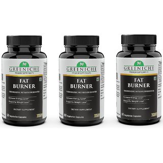 Greeniche Fat Burner with L-Carnitine, Garcinia Cambogia, Green Tea and Coffee Extract for Weight Loss-60 Cap PACK OF 3