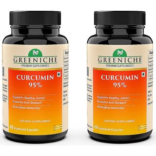 Greeniche Curcumin 95 Curcuminoids  Immune  Joint Support  500mg - 90 Veg Capsules (Pack of 2)