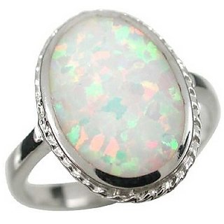 12 ratti Natural Opal  Stone Unheated Lab Certified pure Silver Ring by CEYLONMINE