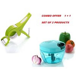 Combo of Handy Mini Plastic Chopper with 3 Blades (350ML) Cutter for Kitchen 2 in 1 veg cutter piller