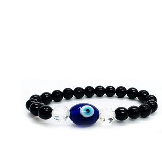 Yuvi Shoppe Evil Eye Oval Black Onyx Crystal Bracelet for Protection