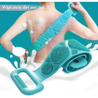 Dual Sided Silicone Shower Bath Belt Back Scrubber Brush and Massager Foot/Sole Cleaner Shower Bath Belt (Multicolor)