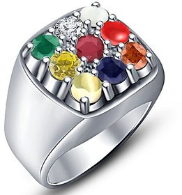 Ceylonmine-Natural Navratan Stones Silver Ring