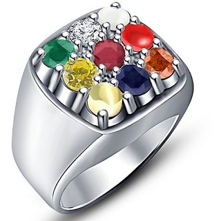 Ceylonmine-Natural Navratan Stones Silver Ring