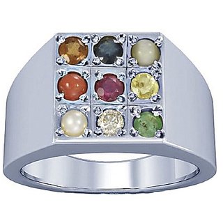 Natural  Lab Certified Navratan Stones silver Ring for Women  Men by Ceylonmine