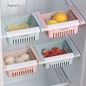 Adjustable Fridge Storage Rack Plastic Fridge Space Saver Food Organizer Tray (Qty-02)