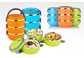 3 Layered Coloured Stainless Steel Lunch Box 350 ml Each Container
