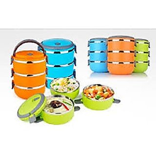 3 Layered Coloured Stainless Steel Lunch Box 350 ml Each Container