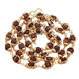 Ceylonmine - Rudraksh Mala Shiva God Gold Plated Caps Rudraksh Mala Chain for Unisex