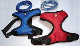 Cat Vest Body Harness Soft  Cosy 2 pcs Blue  Red with Lease SizeMedium-NeckSize 32 cm Circumferences-PLS Check size