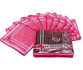 Pink Non Woven Regular Bow Single Saree Bags 12 Pcs