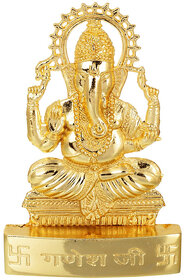 KESAR ZEMS Golden Plated Lord Ganesh Idol Showpiece Statue for Temple and Home Dcor (4.5 x 0.5 x 6 CM)