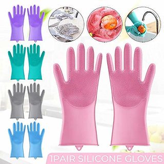 Right traders Magic Silicon Non-Slip Scrubbing Gloves for Dishwashing for Kitchen/Scrubbing