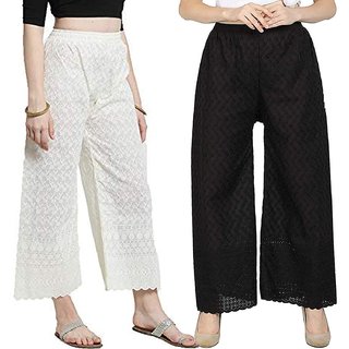 Rame Women's Chikankari Embroidered Cotton Palazzo (Pack of 2).