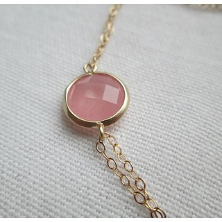 Stone Rose quartz gold plated Bracelet for unisex by CEYLONMINE