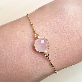 Rose quartz Bracelet gold plated for Men  Women by CEYLONMINE