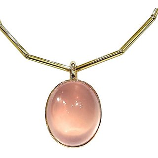 Natural 9.5 Carat IGI Lab Certified  rose quartz Stone Gold Plated Pendant Without chain by Jaipur Gemstone