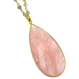 rose quartz  Pendant 9.5 carat Gold Plated Pendant Without chain  by  Jaipur Gemstone