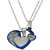 Sullery Valentine Day Gift Dual Heart I Love You Couple Locket Blue And Silver 02 Necklace Chain