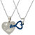 Sullery Valentine Day Gift My Love Dual Heart Locket And Key Couple Blue And Silver Necklace Chain