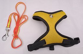 Cat Vest Body Harness Yellow with Nylon Lease Size M(Medium) Neck Size 32 cm circumferences - Pls Check Size Before Buy