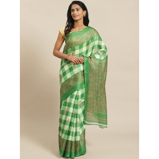 Sharda Creation Green Block Printed Saree