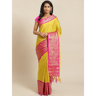 Sharda Creation Yellow And Pink Embellished Saree