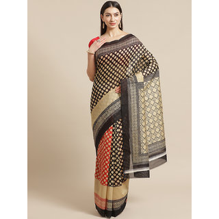 Sharda Creation Red And Black Polka Dot Print Saree