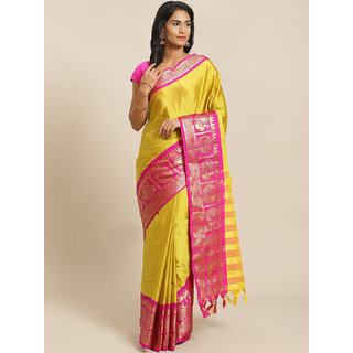 Sharda Creation Yellow And Pink Embellished Saree