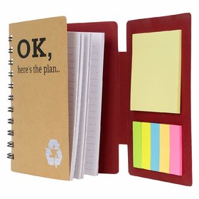 Max Rebuilds Memo Notebook with Multi Color Sticky Notes Gift Pack Diary Style (Maroon)