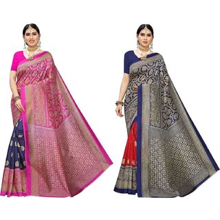 SVB Saree Navy Blue  And Red Colour Mysore Silk Saree pack of 2