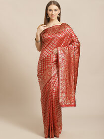 Meia Red And Gold Embellished Art Silk Saree