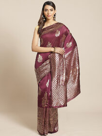 Meia Wine And Gold Embellished Art Silk Saree