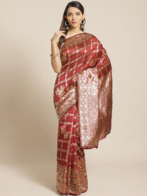 Meia Maroon And Gold Embellished Art Silk Saree