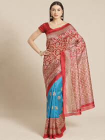 Meia Red And Rama Mysore Silk Printed Saree