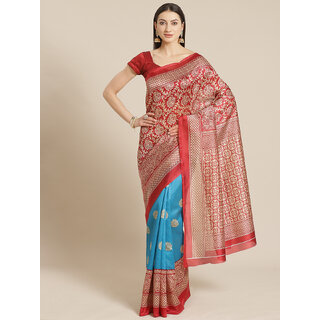 Meia Red And Rama Mysore Silk Printed Saree