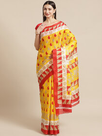Meia Yellow And Red Polka Dot Printed Saree