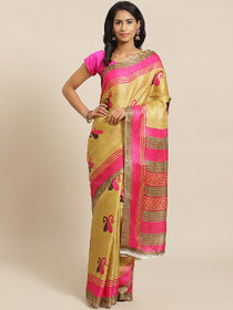 Meia Cammel Brown And Pink Printed Saree