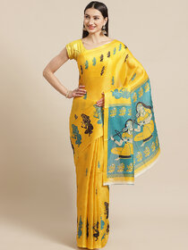 Meia Yellow and Green Animal Printed Saree